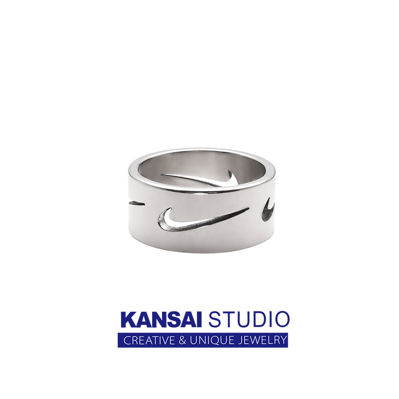 KANSAI titanium steel hollow sports hook ring male and female couple index finger ring personality hip-hop trendy net red ring