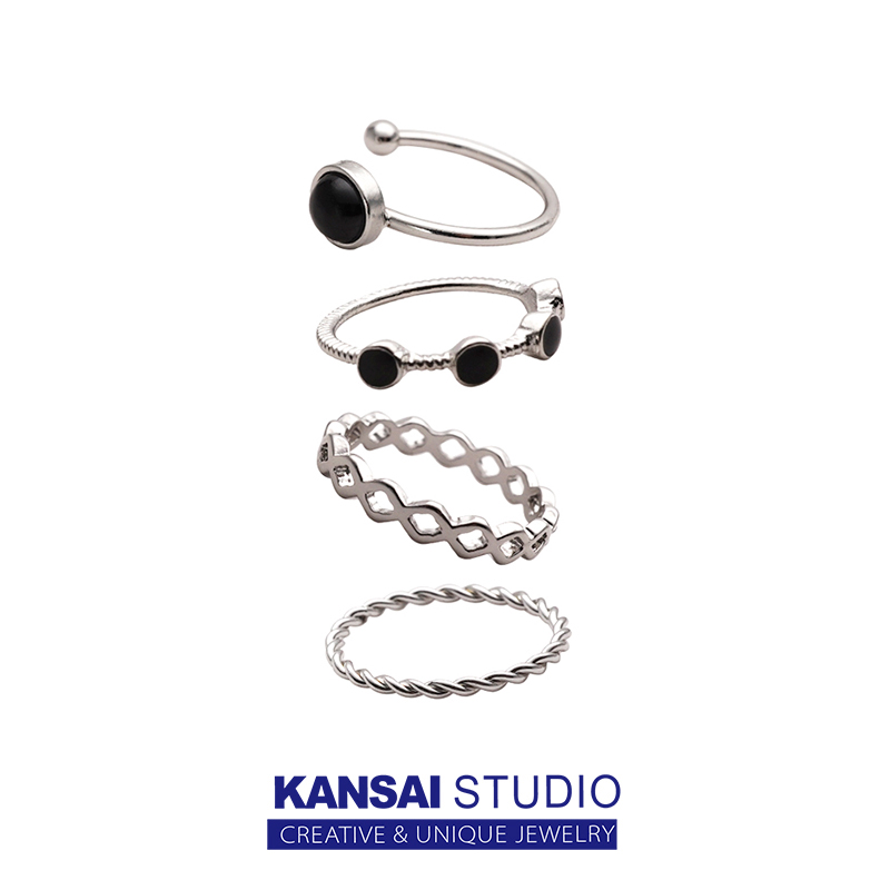 KANSAI ring 4 piece set combination cold wind Japanese and Korean Japanese and Japanese Japanese and Japanese female opening ring in tide net red tail ring