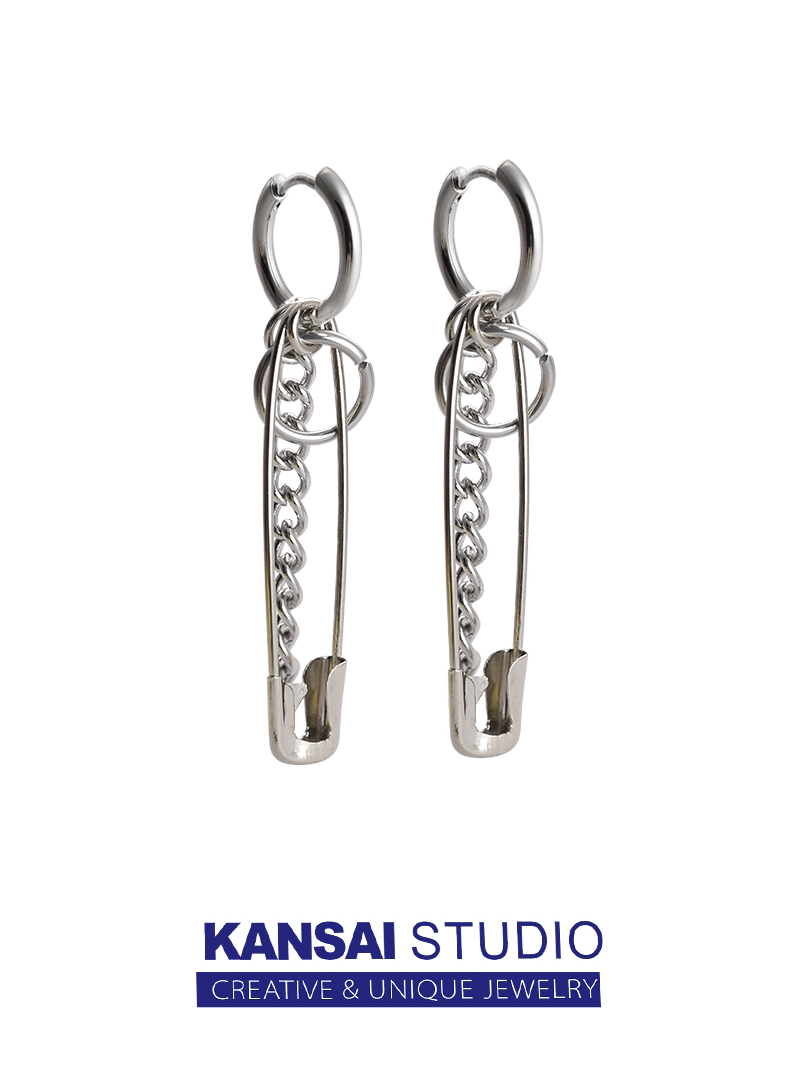 KANSAI self-made long pin earrings hip-hop personality without pierced ear clips male and female couples exaggerated soil cool dance