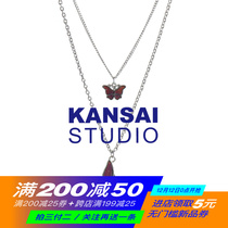 KANSAI homemade temperature color changing butterfly necklace ins Earth cool trendy girl retro Joker couple pendant