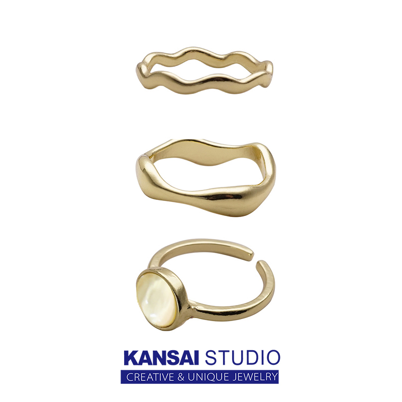 KANSAI three-piece set ring simple wave ring metal ins niche high-end index finger joint tail ring