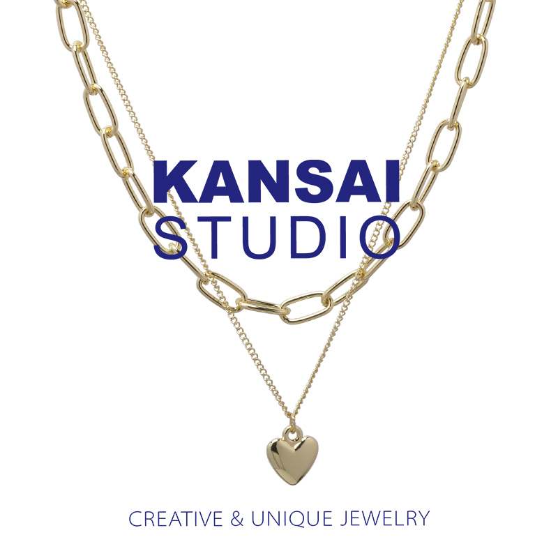 KANSAI European and American retro light luxury gold double layered wearing peach heart-shaped pendant necklace female ins temperament cold wind