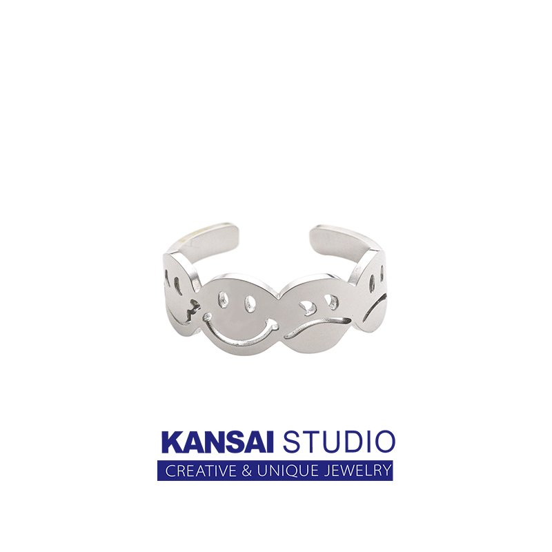 KANSAI homemade emoji smiley face mood and sorrow ring opening adjustable titanium steel ring male and female couples