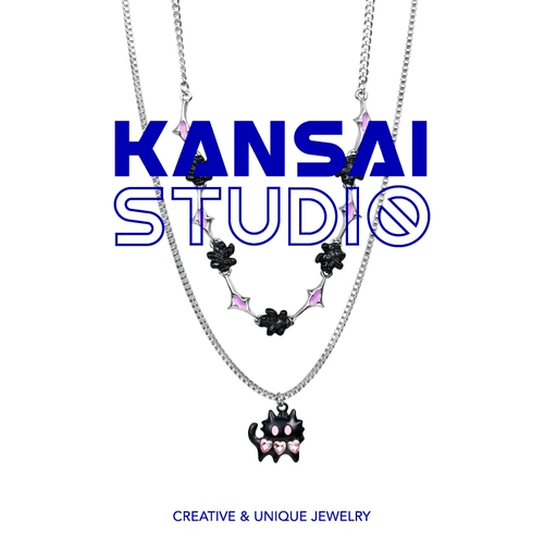 KANSAI двухслойное ожерелье с изображением кота субкультура y2k, милые и крутые аксессуары для девочек, нишевый дизайн, цепочка на ключицы для женщин