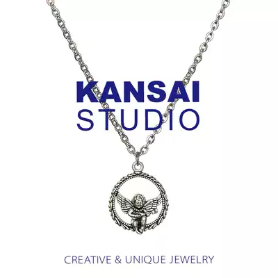 KANSAI homemade European and American style angel Cupid earth cool bungy necklace TITANIUM steel hip hop couple sweater chain pendant