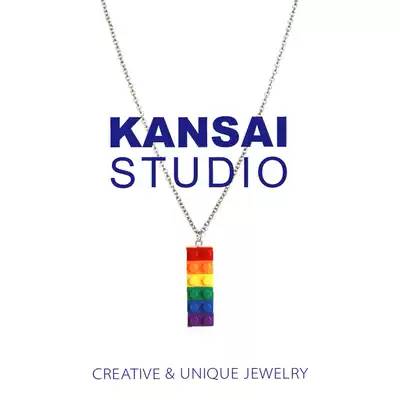 KANSAI rainbow building block necklace earth cool couple bungy necklace ins net red sweater chain of the same style