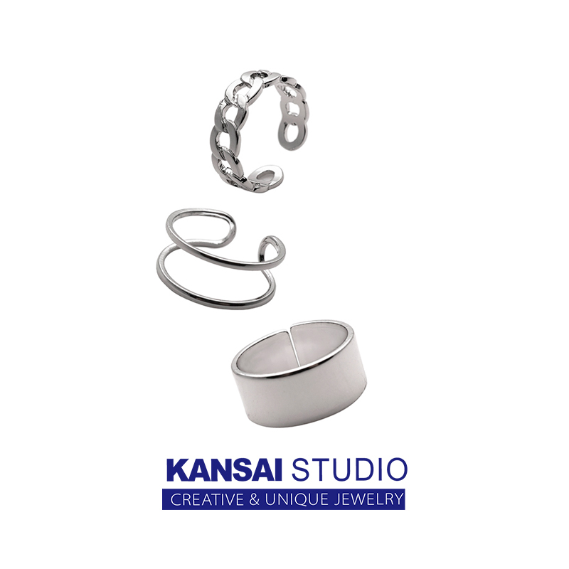 KANSAI Cold Landscape Ring Twist Cutout Three-Piece Set Ring Stylish Temperament Opening Adjustable Tail Ring