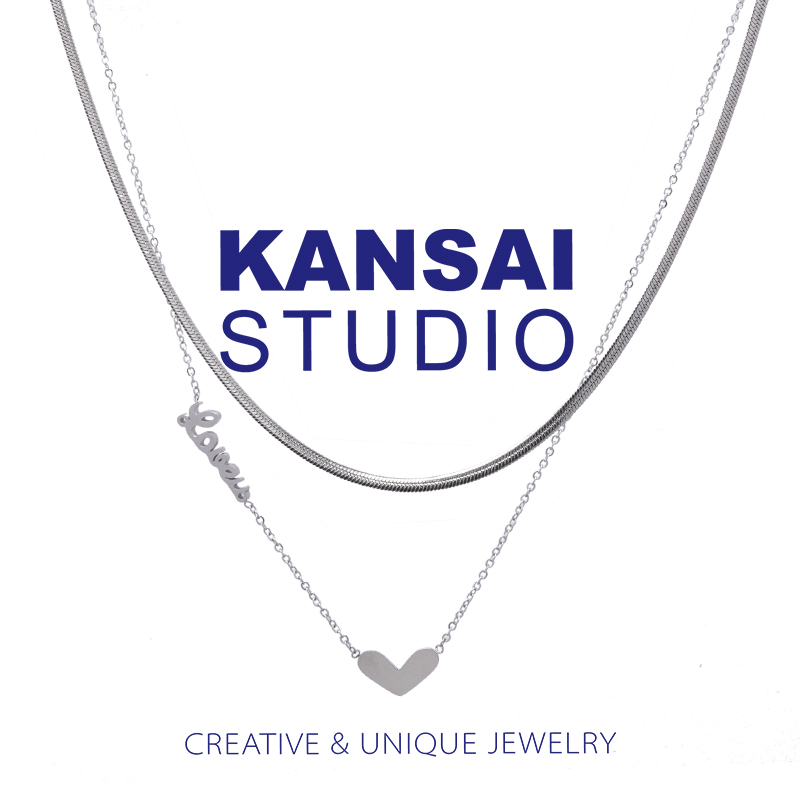 KANSAI titanium steel double stacked core pendant necklace in cold wind snake bone chain temperament personality chain