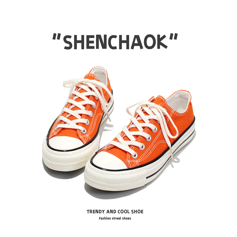 American Retro Classic Low-Top Canvas Shoes for Men and Women, Orange Lace-Up Versatile Trendy Shoes, Student Sports Casual Sneakers