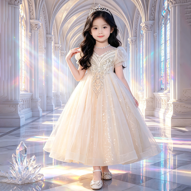 Girls' Princess Dress, Piano Wedding Catwalk, Flower Girl Birthday Dress, Stylish Little Girl's Classy Host Performance Dress