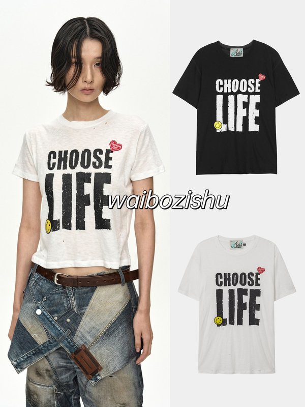 Anderssonbell 26Ss Heart Smiley Face Letter Life T-Shirt Short Sleeve Black White