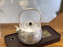 Tao Yiju silver pot kettle sterling silver 999 handmade tea home cooking teapot large capacity foot silver bubble teapot