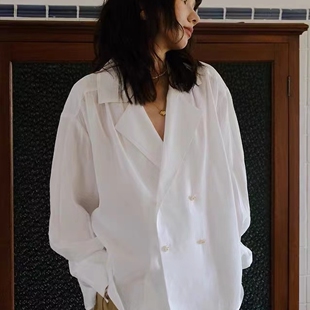 白色衬衫女宽松慵懒长袖纯棉衬衣