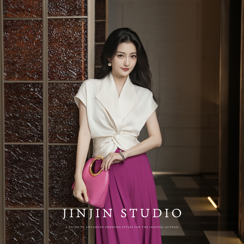 Md Original【Flowing Light and Woven Shadows】2026 Summer Light Luxury Satin Cross-Design Lapel Shirt Top