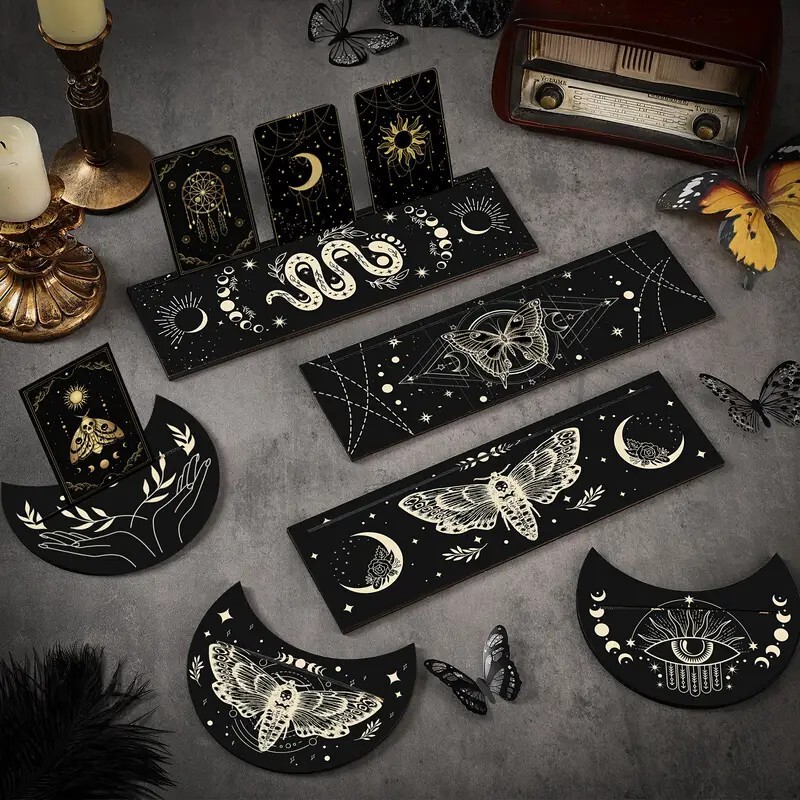 New Wooden Carved Butterfly Card Base for Tarot Card Display, Moon Phase Divination Card Stand, Ritual Stand