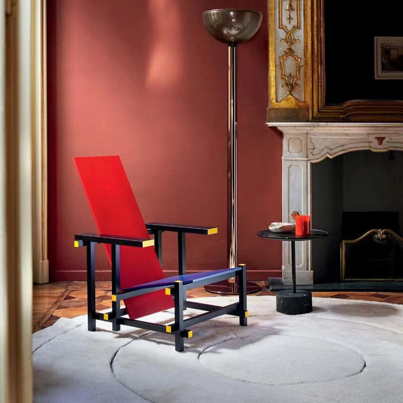 Designer Art Red and Blue Chair Living Room Single Solid Wood Leisure Chair Rietveld Red and Blue Chair Designer Art Red and Blue Chair Living Room Single Solid Wood Leisure Chair Rietveld Red and Blue Chair