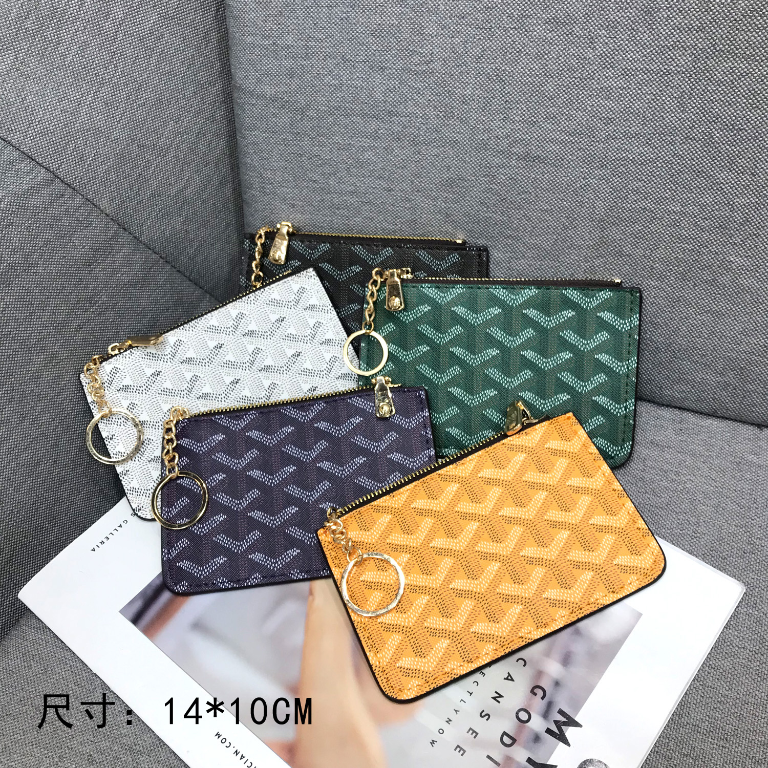 Dog tooth card bag new ultra-thin mini small coin purse women's short style trendy European and American retro printing tassel key zipper