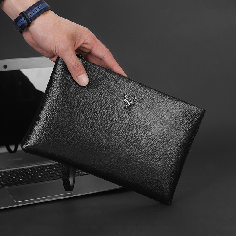 Hand Grip Bag Small Deer New Genuine Leather Business Envelope Handbag Handbag Large Capacity Korean Version Men's Bull Leather Men's Bag Clip Bag