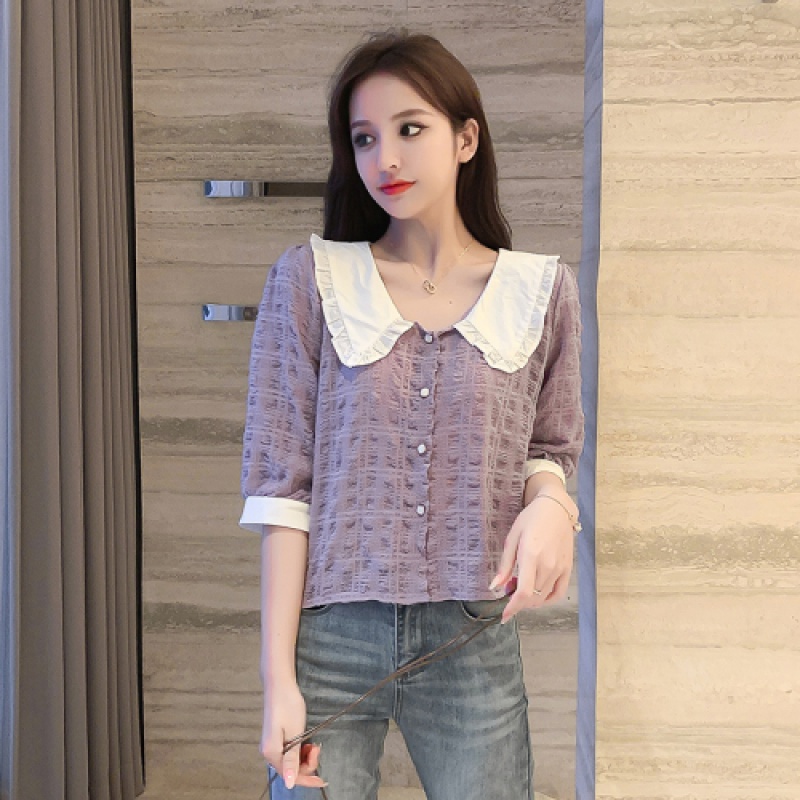 2020 Summer Bubble Sleeve Doll cổ áo nhỏ áo Pháp Vintage Trang Nữ Summer Thiết kế Sense thiểu số Chic