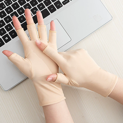 Удерживающие тепло перчатки для офиса, тонкий эластичный короткий электромобиль для маникюра, без пальцев, защита от солнца