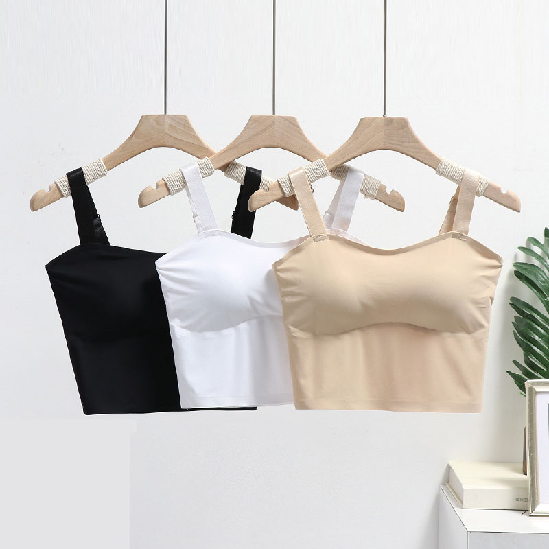 Summer seamless ice silk sling tube top one piece sports bottoming vest short with chest pad breathable inner wrap chest