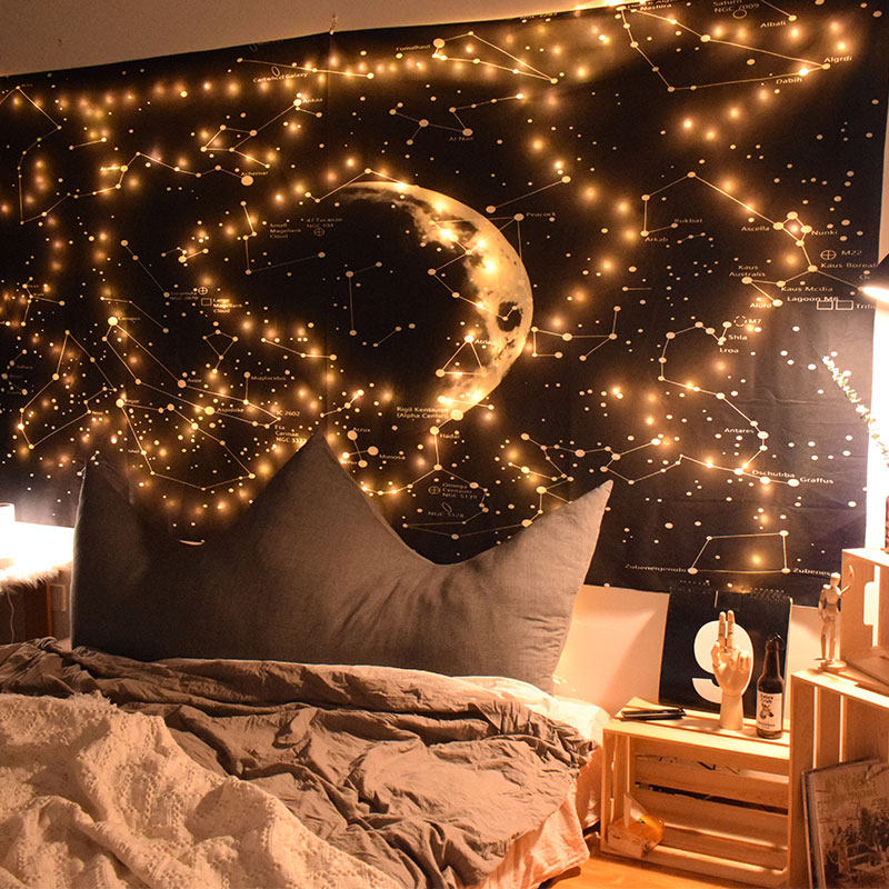 Shake sound starry sky background cloth ins hanging cloth Moon universe wall decoration Net red decoration room dormitory decoration