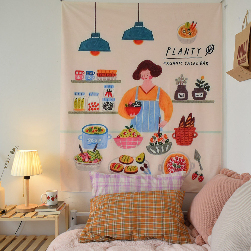 Restaurant Kitchen Wall Deco fabric red background Bins hanging cloth rental room Bedroom Bedroom Wall Cloth Headboard Hanging Canvas-Taobao