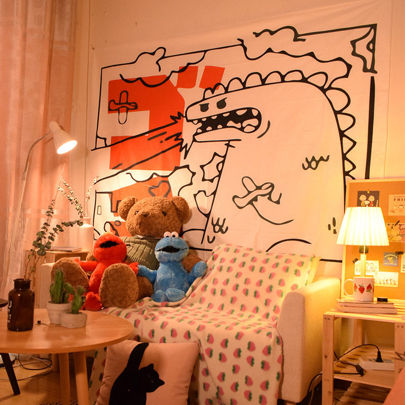 Godzilla Small Monster Background Cloth Children's Room Wall Decoration Cloth Headboard Hanging Cloth Nets Red Dormitory Rental House Hanging Painting-Taobao