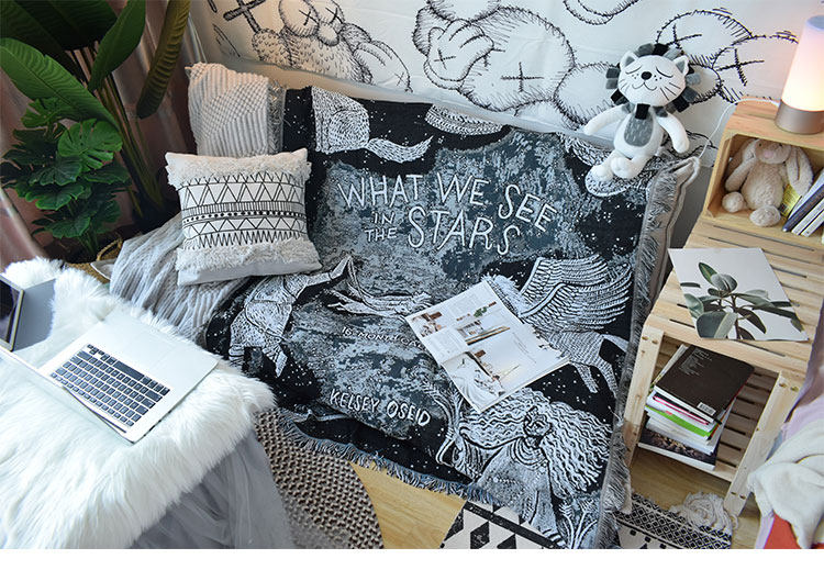 American Order Day Horse Row Sky Myth Sofa Blanket Casual Cover Blanket Background Wall Trim Tapestry Black & White Grey