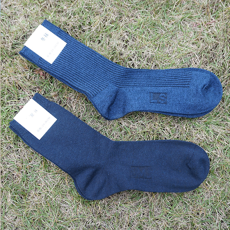 [Authentic] 10 Pairs of Navy Blue and Black Summer and Winter Socks for Men, Standard Mid-Calf Socks for Students, Durable and Odor-Resistant Socks for Military Training