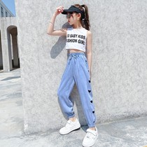 Girls anti-mosquito pants 2022 Summer new ultra-thin casual loose Tin silk CUHK Trendy Ocean Air Beam Leggings