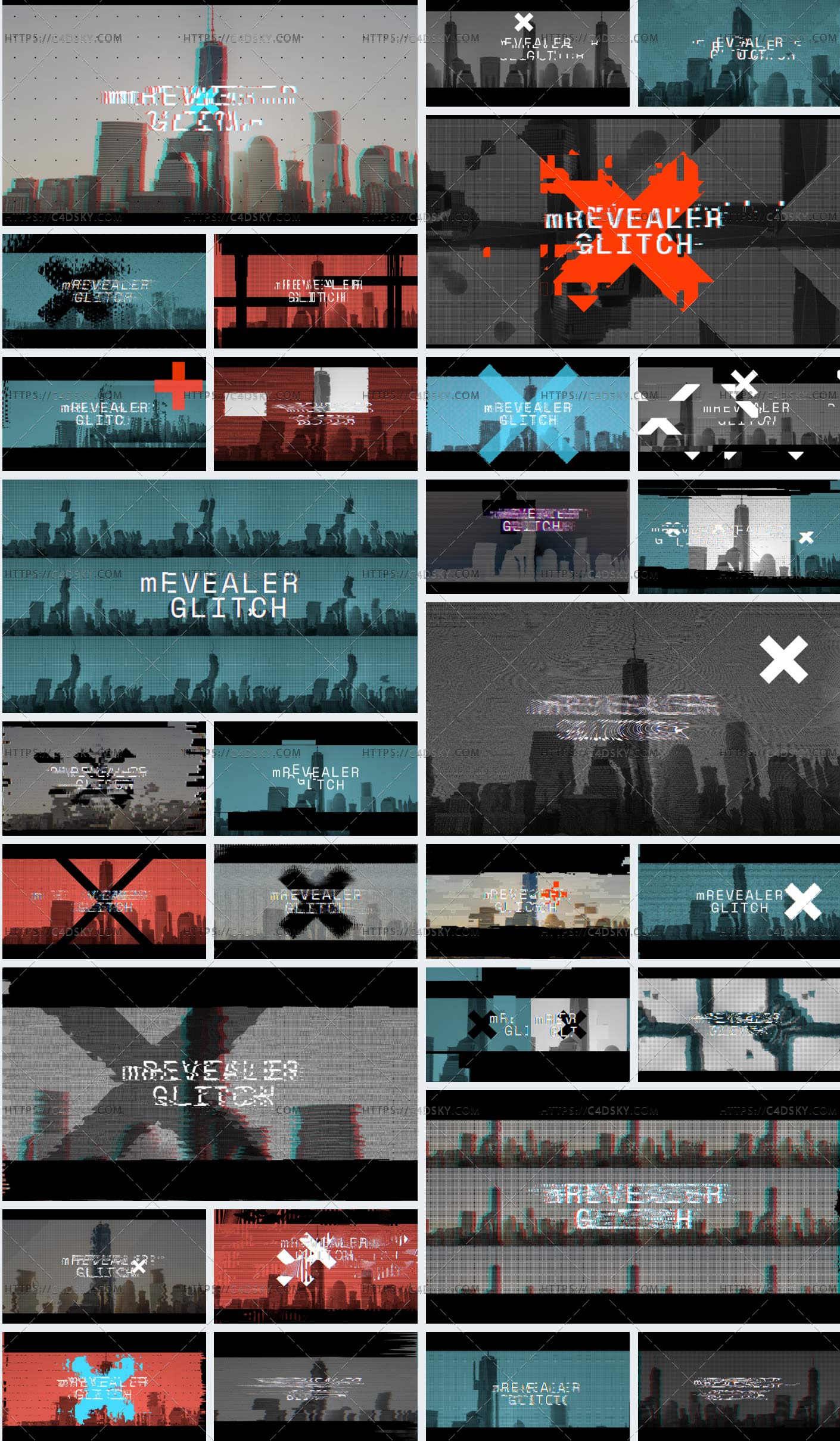 中文汉化版FCPX插件-30种毛刺故障数字失真LOGO文字标题场景特效动画M1 mRevealer Glitch