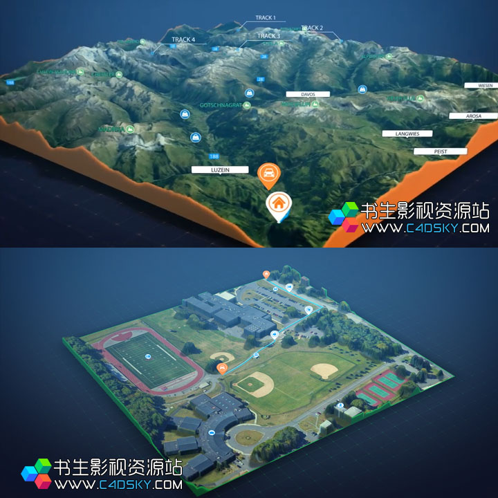 AE模板-三维地形地图横截面地点路径轨迹展示动画 年会员免费下载
