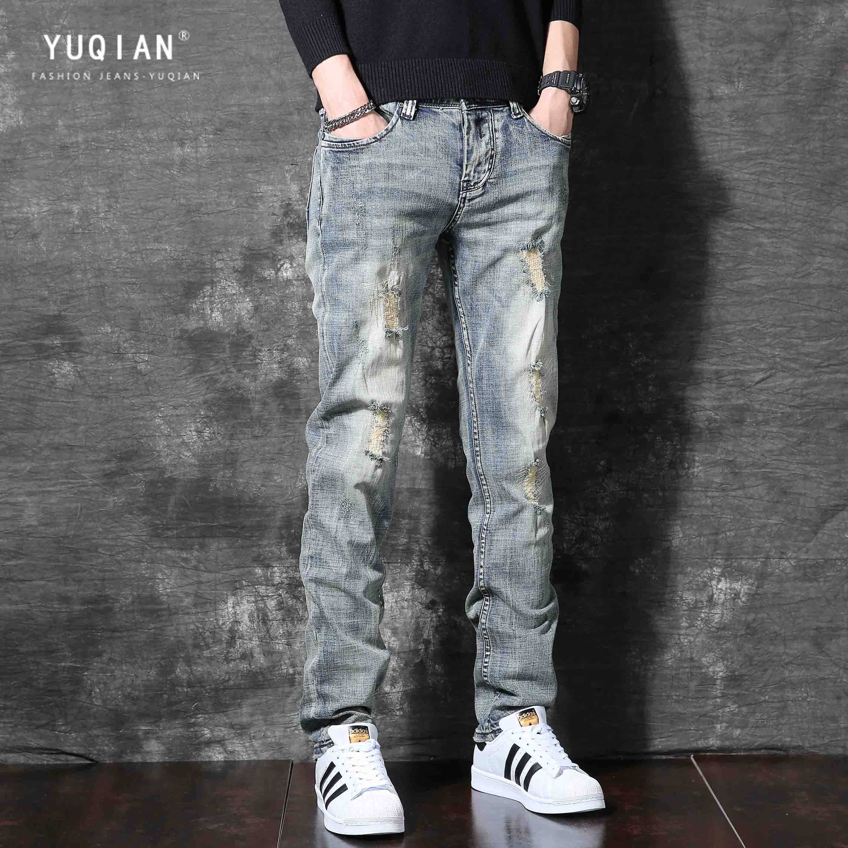 2022 Spring Autumn Season Light Color Dash Jeans Male Tide Cards Straight Barrel Loose Casual Han Edition High Street Stretch Pants