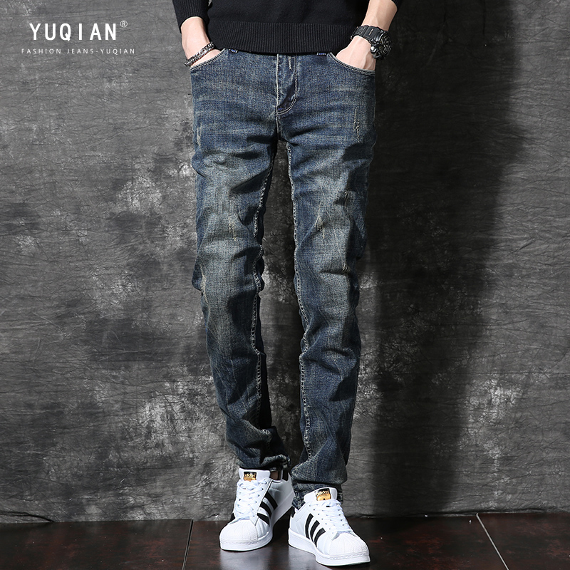 2022 Spring-autumn new high-end jeans Men's straight cylinder loose elastic tide card Heavy-pound washed retro casual long pants