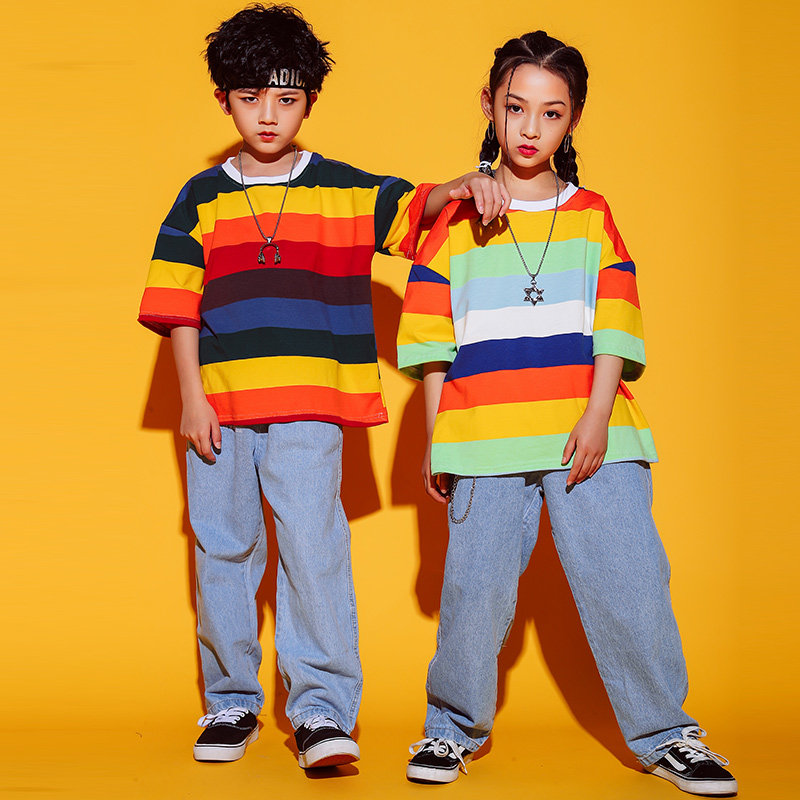 Hip-hop street dance tide clothing six one children's performance clothing boys handsome short-sleeved suit girls personality jazz dance performance