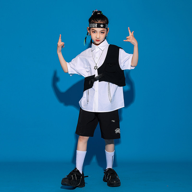 Children Street Dance Suit Girl Walking Show Jazz Dance Performance Clothes Summer Short Sleeve Shirt Boy Hip Hop Hiphop