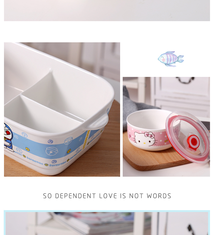 Sáng tạo gốm hộp ăn trưa lưới bát lò vi sóng hộp ăn trưa hình dạng dài cộng với kích thước hộp ăn trưa đặt con dấu tươi - Hộp cơm điện sưởi ấm 	hộp cơm cắm điện bear	