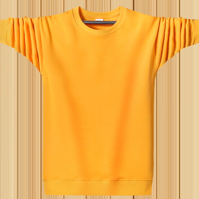 Round Neck Sweatshirt for Men, Spring, Autumn and Winter, Pure Cotton, Pure Color, Sports Fleece-Lined Long-Sleeved T-Shirt, Tops for Men and Women, Couple Style, Yellow