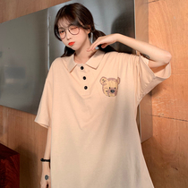 Polo shirt short sleeve t-shirt womens summer dress 2021 loose Korean academy style Xiong harbor flavor lapel half sleeve top ins ins