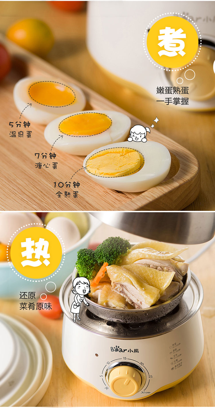 Gấu trứng 2 lớp nhân viên văn phòng 1-2 bữa sáng tạo tác tự động tắt nguồn máy ăn sáng mini máy hấp trứng gia dụng - Nồi trứng nồi lẩu điện mini gia re