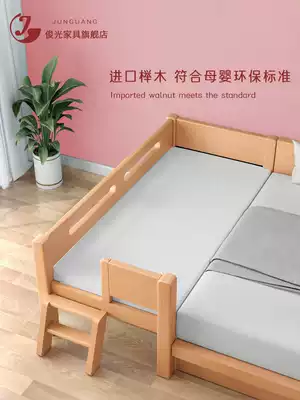 Customized solid wood beech children's bed side bed big bed with guardrail single boy widen baby baby bed