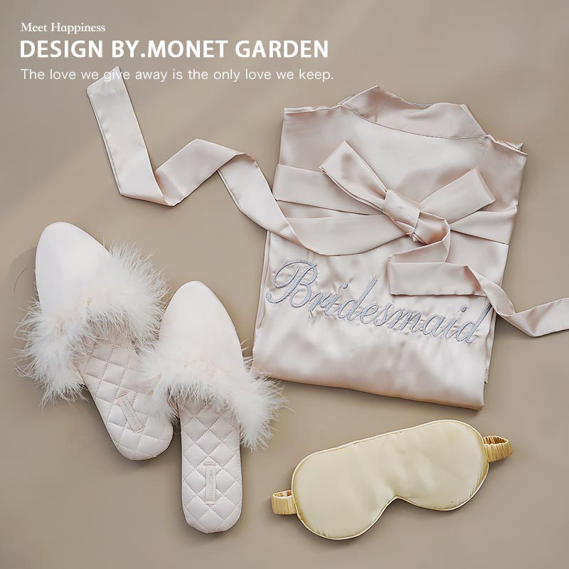 Monet garden accompanied by bridesmaid embroidery champagne morning gown accompanied by hand box wedding wedding wedding wedding gown bathrobe-Taobao