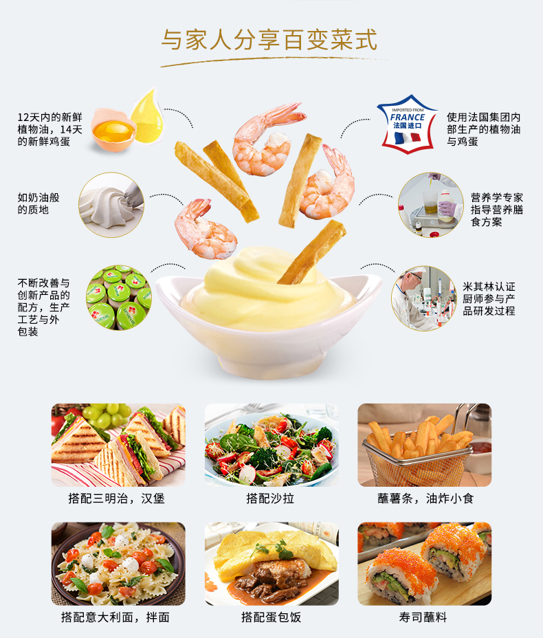 临期清仓 法国进口 乐禧瑞 Lesieur  蛋黄酱 425g*2瓶 图5
