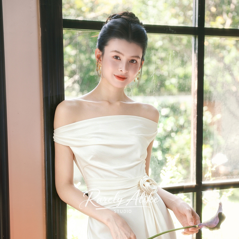 Qinxue White Strapless Engagement Dress, High-End Bridal Wedding Toast Dress, Niche Evening Dress with Elegance Qinxue White Strapless Engagement Dress, High-End Bridal Wedding Toast Dress, Niche Evening Dress with Elegance