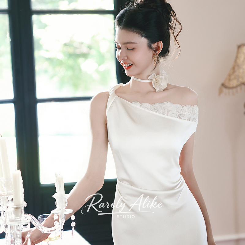Rarely Alike "Yunting" French-Style Off-Shoulder Elegant White Dress for Engagement Ceremony, Bride's Toast Dress, Engagement Dress
