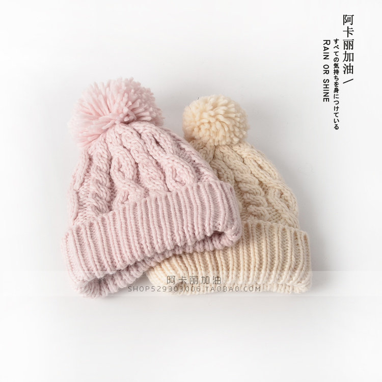 Beautiful slave wool hand woven heel single winter double layer plus suede ball wool thread hat protective ear cold hat woman