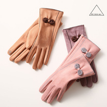 Warm your hands in winter thin and velvet gloves Korean version of cycling warm five-finger gloves can touch the screen women