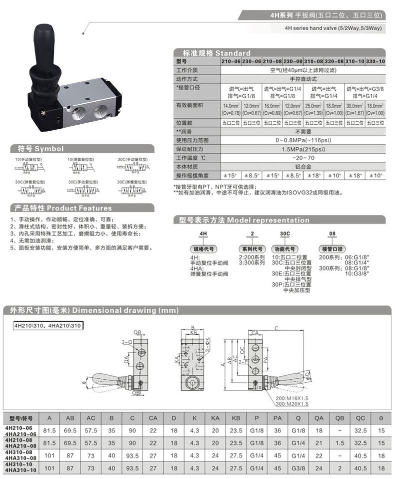 Газовый клапан 手板阀4h210-08 4h310-10气动开关手动阀二位五通机械阀换向阀 Energizer power