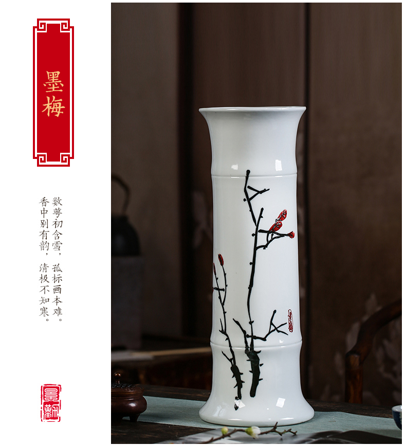 Jingdezhen ceramics tube lucky bamboo vases, flower arranging is placed a sitting room be born king straight water culture flower arrangement